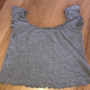 Grey Ruffle ribbed crop top